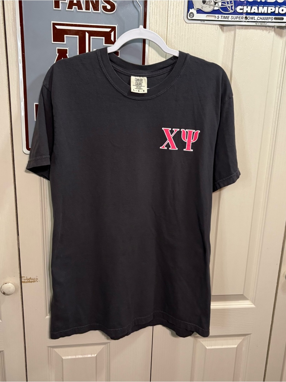 Comfort Colors Black Kids' Tee with Pink & Teal Rush Chi Psi Graphic - Picture 4 of 7